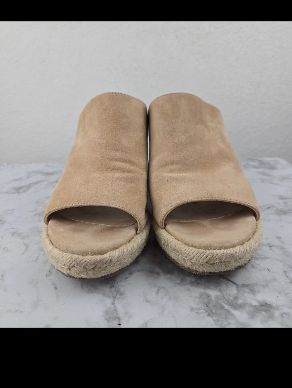 Stuart Weitzman Beige Suede Espadrille Wedge Slide